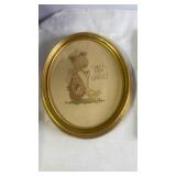 Set of 2 Framed Vintage Needlework and 1 Art Print