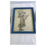 Set of 2 Framed Vintage Needlework and 1 Art Print