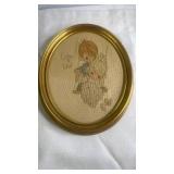 Set of 2 Framed Vintage Needlework and 1 Art Print