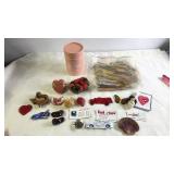Mixed Lot of Collectibles, Magnets, Trinkets, Bag of Vintage Pencils and Keepsake Tin
