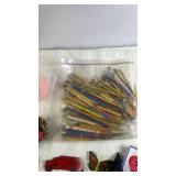 Mixed Lot of Collectibles, Magnets, Trinkets, Bag of Vintage Pencils and Keepsake Tin