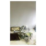 Bathroom Decor Lot with Rugs, Basket Collector Sign, Shower Curtain, and Bath Mat
