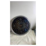 Framed Religious Print and Round Decorative Stained Glass Tray