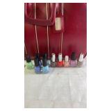 Red Vintage Suitcase with Jewelry and Nail Polish Collection
