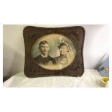 Antique Wedding Portrait in Ornate Gold Gesso Wood Frame