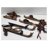 3 Sets of Early Primitive Antique Wooden Ice Skates