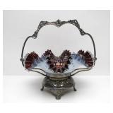 Exceptional Antique Victorian Glass Wedding Basket w/Original Ornate Stand