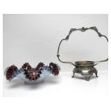 Exceptional Antique Victorian Glass Wedding Basket w/Original Ornate Stand