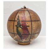 Antique Art Nouveau Hanging Glass Globe Light Fixture w/Hand Painted Parrot