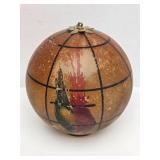 Antique Art Nouveau Hanging Glass Globe Light Fixture w/Hand Painted Parrot