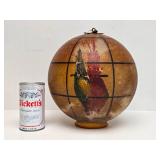 Antique Art Nouveau Hanging Glass Globe Light Fixture w/Hand Painted Parrot