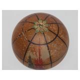 Antique Art Nouveau Hanging Glass Globe Light Fixture w/Hand Painted Parrot