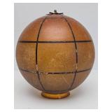 Antique Art Nouveau Hanging Glass Globe Light Fixture w/Hand Painted Parrot