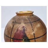 Antique Art Nouveau Hanging Glass Globe Light Fixture w/Hand Painted Parrot