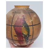 Antique Art Nouveau Hanging Glass Globe Light Fixture w/Hand Painted Parrot