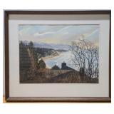 Very Nice Framed Vintage Shoreline Landscape Watercolor Painting