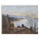 Very Nice Framed Vintage Shoreline Landscape Watercolor Painting