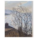 Very Nice Framed Vintage Shoreline Landscape Watercolor Painting