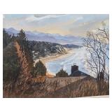 Very Nice Framed Vintage Shoreline Landscape Watercolor Painting