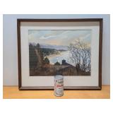 Very Nice Framed Vintage Shoreline Landscape Watercolor Painting