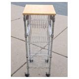 Rolling Chrome Table w/Drawers & Wood Top