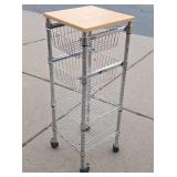 Rolling Chrome Table w/Drawers & Wood Top