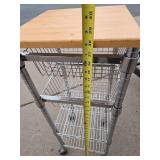Rolling Chrome Table w/Drawers & Wood Top