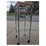 Rolling Chrome Table w/Drawers & Wood Top