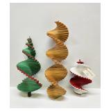 Lot of 3 Unused Wooden Spiral Hanging Wind Sculptures