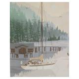 Framed Signed Numbered Shoreline Scene w/Sailboat - "Cove"