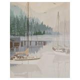 Framed Signed Numbered Shoreline Scene w/Sailboat - "Cove"