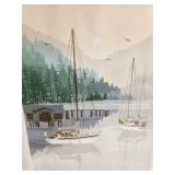 Framed Signed Numbered Shoreline Scene w/Sailboat - "Cove"