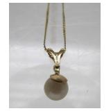 14K Solid Gold Necklace w/Pearl & Small Diamond