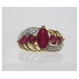 14K Gold Ring w/Ruby & Diamonds - Size 7