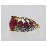 14K Gold Ring w/Ruby & Diamonds - Size 7