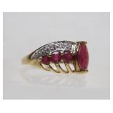 14K Gold Ring w/Ruby & Diamonds - Size 7