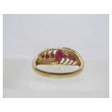 14K Gold Ring w/Ruby & Diamonds - Size 7