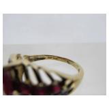 14K Gold Ring w/Ruby & Diamonds - Size 7