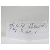 14K Gold Ring w/Ruby & Diamonds - Size 7