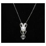 18K White Gold Heart Pendant Necklace w/Pearl