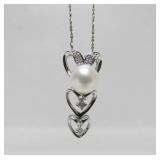 18K White Gold Heart Pendant Necklace w/Pearl