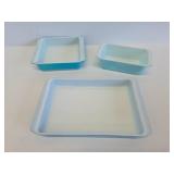 3 Piece Set of Vintage Blue PYREX Baking Dishes