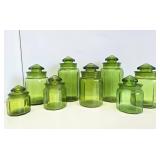 Very Nice Group of Retro Mid Century Green Glass Canister Jars