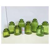 Very Nice Group of Retro Mid Century Green Glass Canister Jars