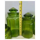 Very Nice Group of Retro Mid Century Green Glass Canister Jars