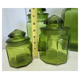 Very Nice Group of Retro Mid Century Green Glass Canister Jars