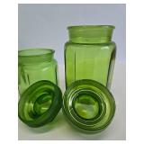 Very Nice Group of Retro Mid Century Green Glass Canister Jars