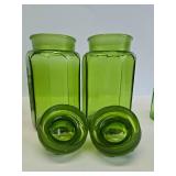 Very Nice Group of Retro Mid Century Green Glass Canister Jars