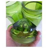 Very Nice Group of Retro Mid Century Green Glass Canister Jars