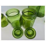 Very Nice Group of Retro Mid Century Green Glass Canister Jars